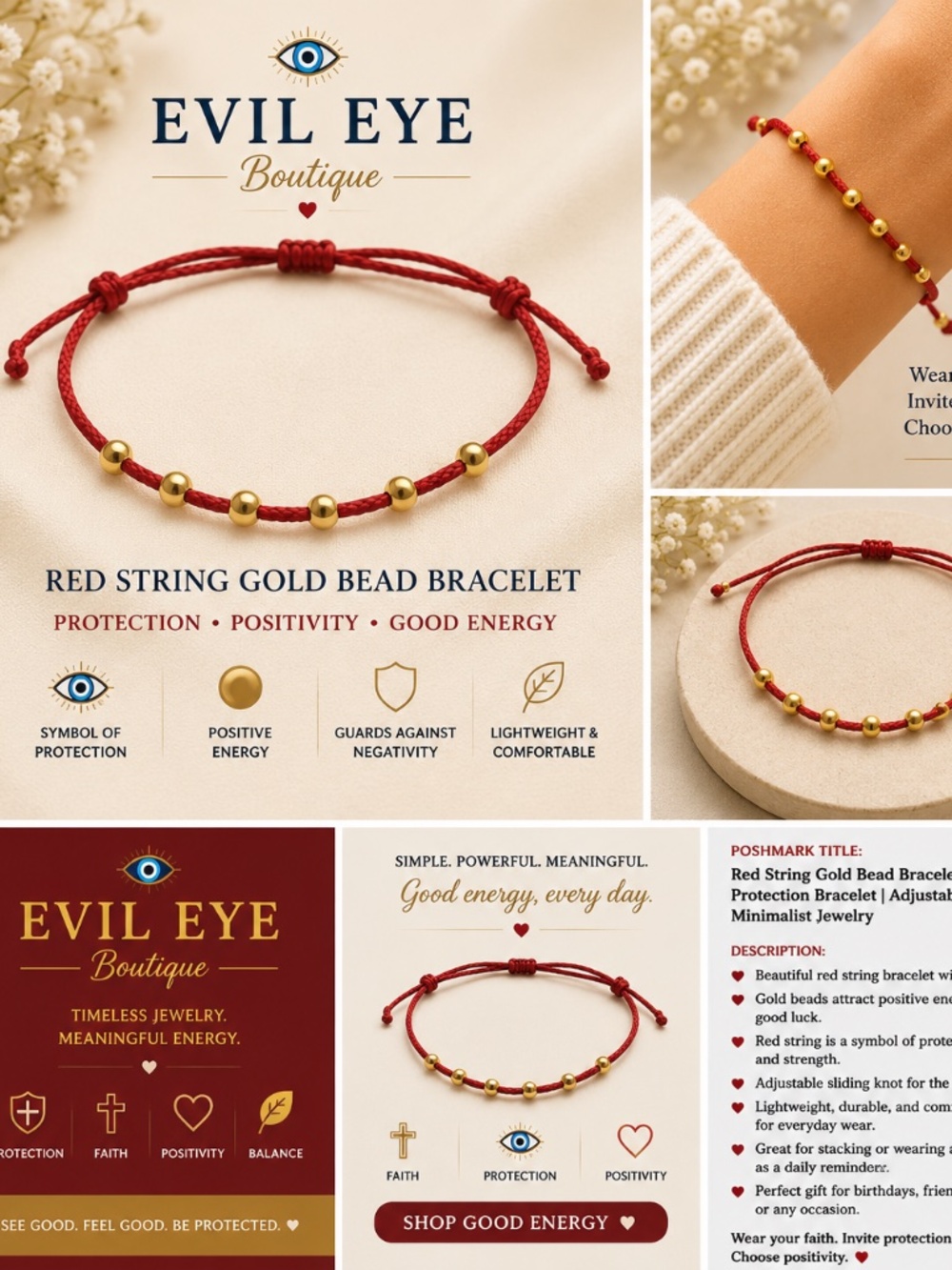Red string hold beaded bracelet